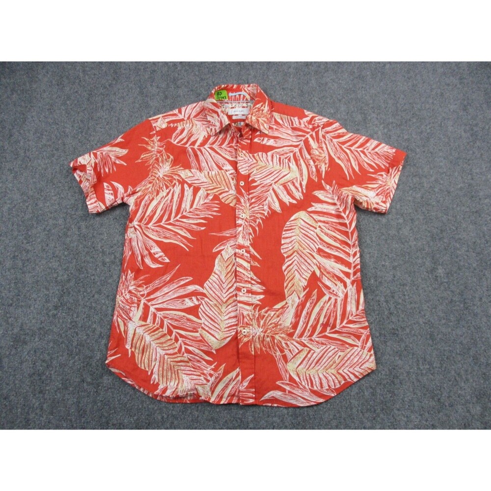 Porter & Ash Shirt Men Medium M Red Hawaiian Print Linen Casual Button Up